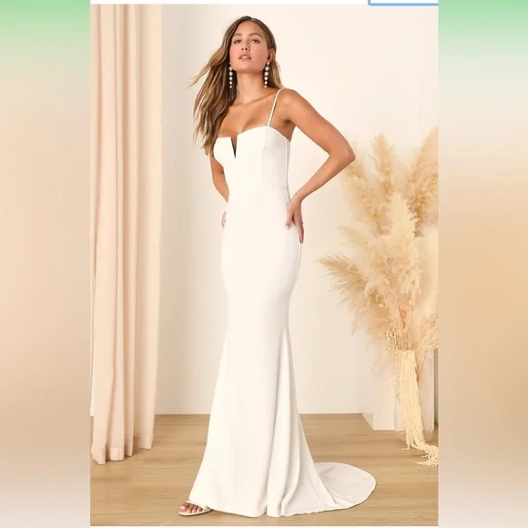 NWT Lulus Finding the One White Mermaid Maxi Dress - Picture 3 of 4